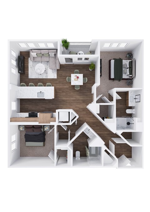 Floor plan for 2 beds, 2 baths, 1208 sqft
